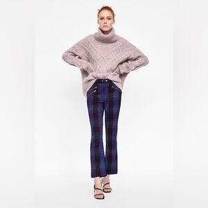 ZARA PLAID PANTS WITH ZIPPERS, blue and black, size XS, NWT